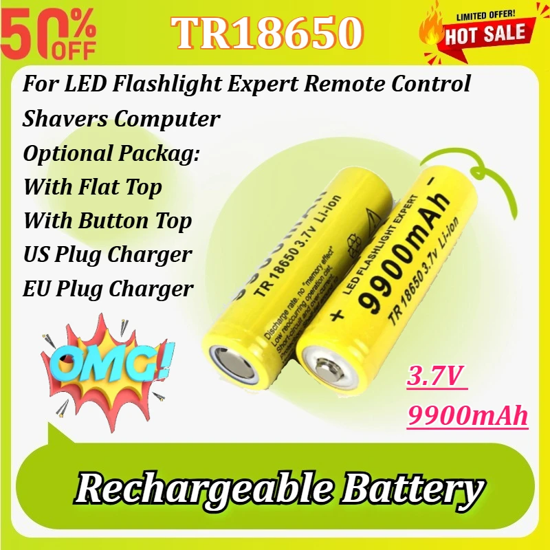 TR18650 3.7V 9900mAh Li-ion Rechargeable Battery for LED Flashlight Expert Remote Control Shavers Computer with Charger