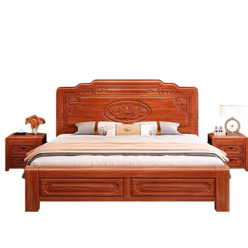 

Unique Wood Carved Bed House Retro Designs Headboards King Size Bed Bedroom Double Luxury Cama Matrimoniales Home Furniture