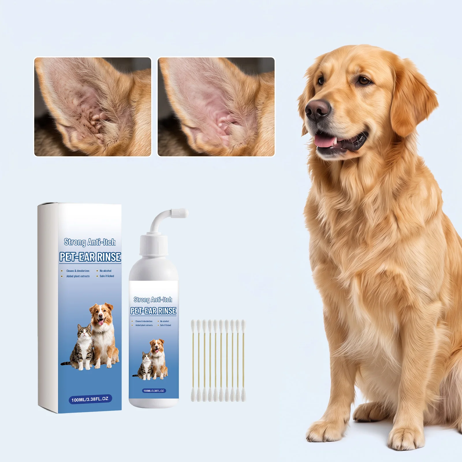 Pet Ear Cleaner Anti Infection Control Mite Tick Avoid Deafness Removes Ear Stain Odor Remover Relieve Itching Pet Ear Care Kit