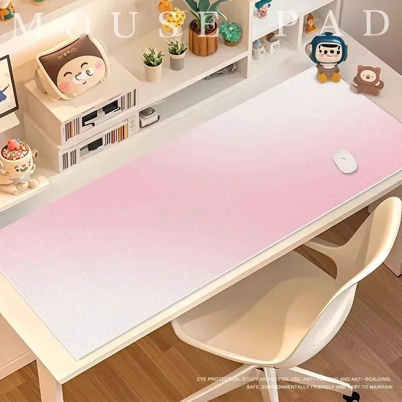 Cute Gradient Pink Blue Pu Leather Mouse Pad Waterproof Desk Mat Gaming Keyboard Protector Dorm Table Mat Decoration Accessories