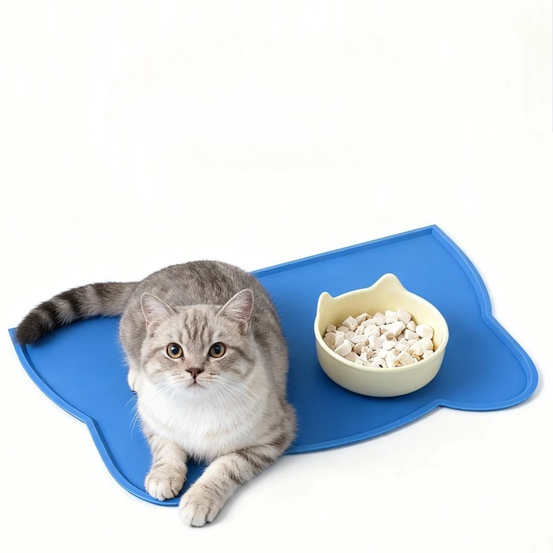 Katzenfuttermatte aus Silikon, niedliches Design, Hundenapf-Unterlage, wasserdicht, rutschfest, leicht zu reinigen, auslaufsichere Futter- und Wassermatte