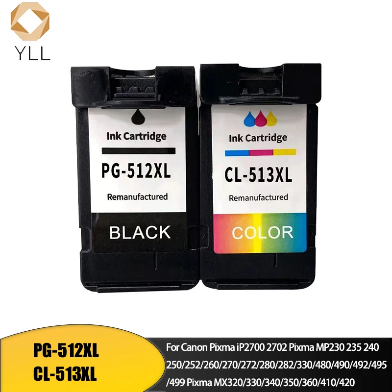 

PG512 CL513 PG512XL CL513XL Compatible for Canon Pixma iP2700 IP2702 MP230 MP270 272 280 282 330 MP480 MP490 printer
