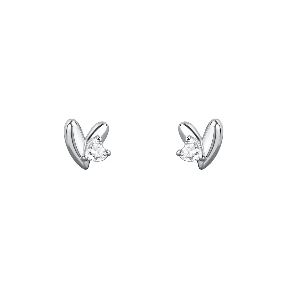 Real 999 Sterling Silver Earring Fashion  Shiny CZ Heart Stud Earrings For Women Fine Jewelry Gift image 6