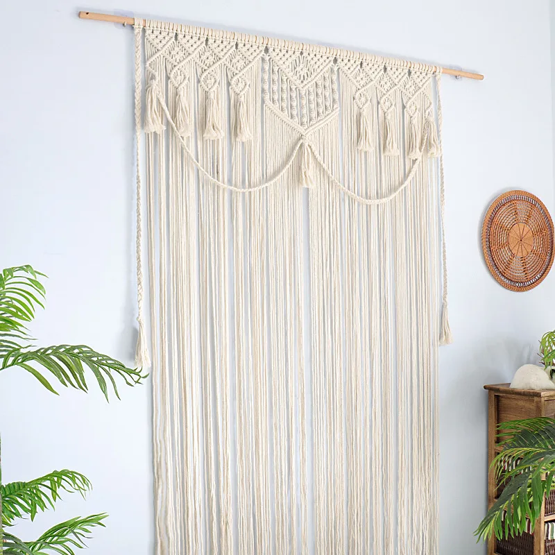 Bohemian Nordic Cotton Rope Handwoven Curtain Tassel Decorative Tapestry Weaving Homestay Door Curtain Rectangular Rectangle