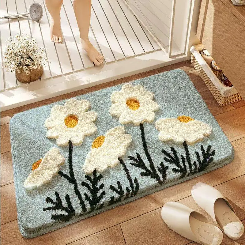modern-home-bathroom-flocking-carpet-foot-mat-single-needle-machine-washable-non-slip-bedroom-anti-dirt-plant-floral-pattern