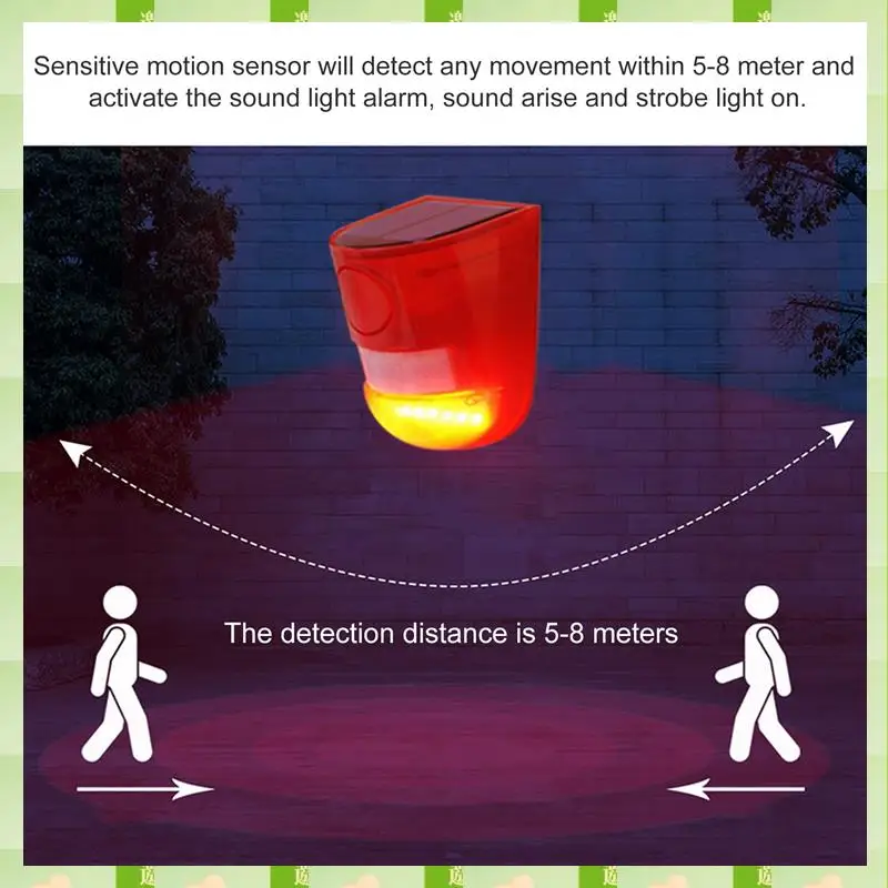2025 3 حزمة ضوء إحترافي بالطاقة الشمسية مع إنذار مستشعر الحركة 129DB الصوت الأمن صفارة الإنذار IP65 مقاوم للماء لحديقة ساحة المزرعة فيلا ، 3 #5