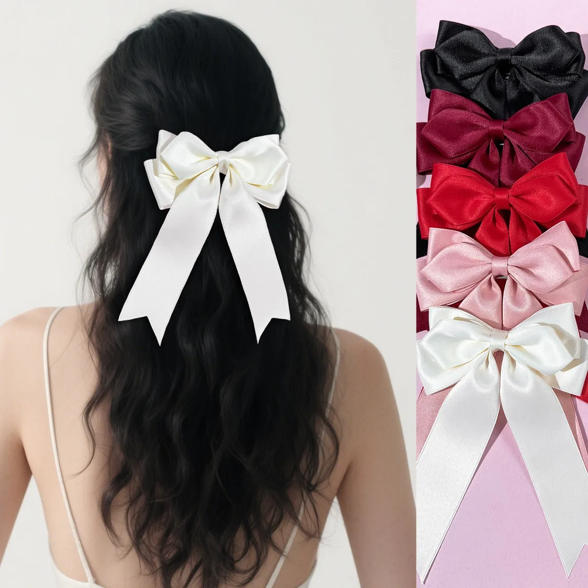 

Japanese and Korean Solid-Color Lace Long Flowing Bow Hairpin for Ladies, a High-End Accessory with a Sophisticated Style
