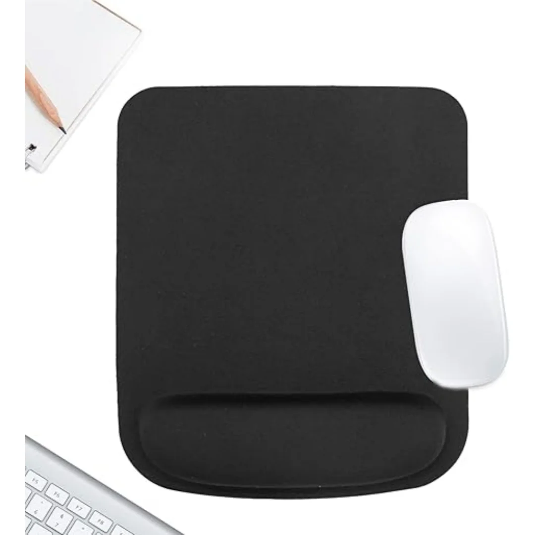 Non-Slip Black Mouse Pad with Wrist Support - Comfortable Ergonomic Pad for Laptop, PC, Office & Gaming, Pain Relief