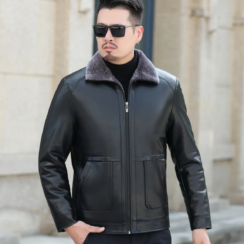 Winter YXL-102 Autumn and Men's Business Casual Natural Leather Jacket Fur One Middle-aged Dress Plus Fertilizer