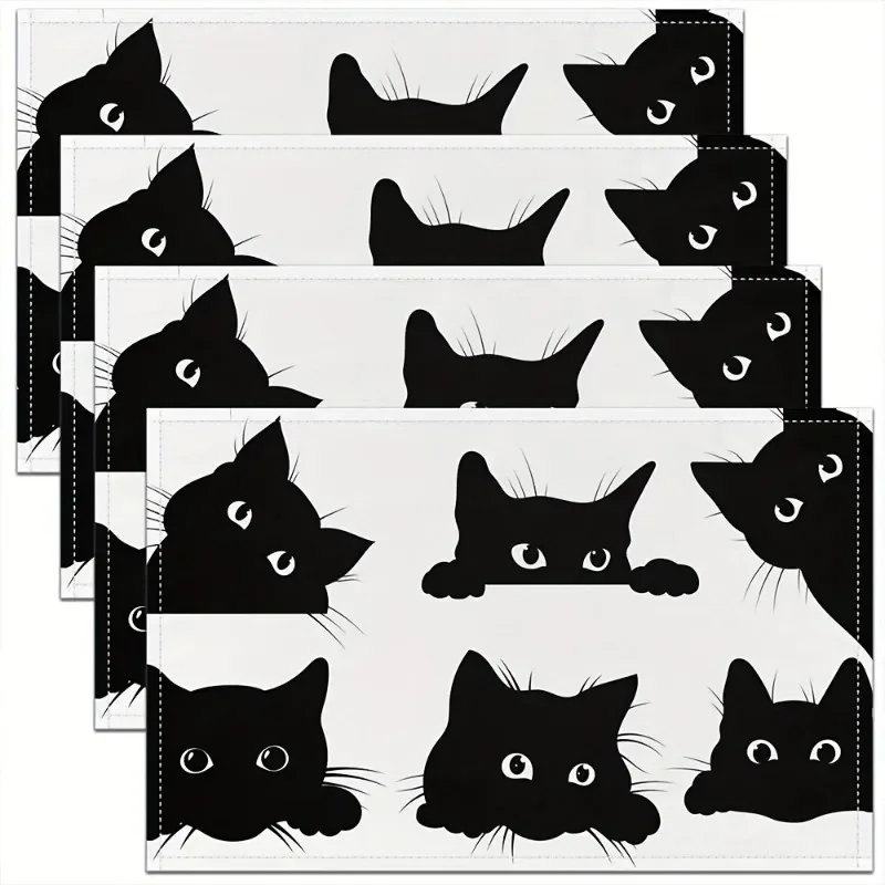 1-Piece [Cute Black Cat] Adorable Black Cat Placemat, Washable & Heat-Resistant, Home Dining Table Mat