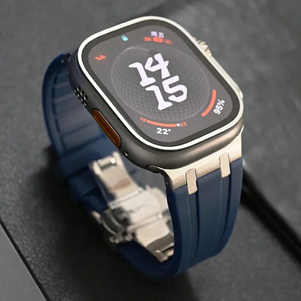 

Спортивный ремешок для Apple Watch Series 10 Ultra 46 мм 2 49 мм 45 мм 44 Ремешок с застежкой-бабочкой для IWatch 9 8 7 Se 6 5 Силиконовый браслет
