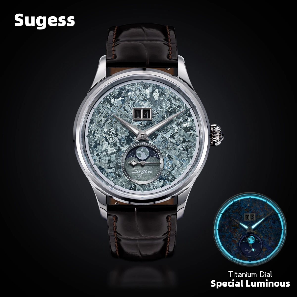 Moonphase Complication Watch - Relógio Sugess Moonphase para Homens com