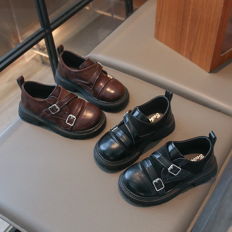 Toddler Girls Buckle Strap Leather Shoes 2026 New Autumn Kids British Style Dress Shoes Soft Sole Simple Princess School Party