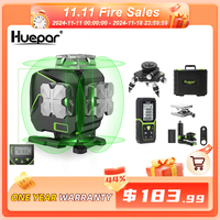 Huepar S04CG 16 lines 4D Cross Line Laser Level LCD Screen Bluetooth Remote Control Green Laser Tools With Adapter & Rangefinder