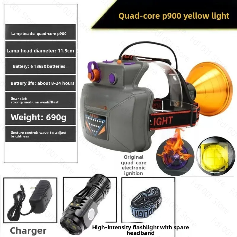 12V P90 Headlight Sensor 18650 Battery Flashlight Is Most Suitable for Camping and Fishing