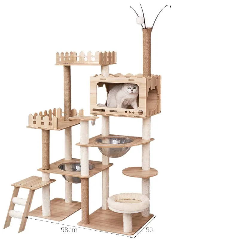 

Cat climbing frame, large multi-layer cat jumping platform, double nest, wooden