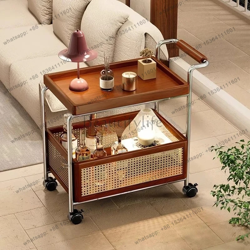 solid wood living room household removable coffee table trolley rack multi-functional side cabinet small tea table