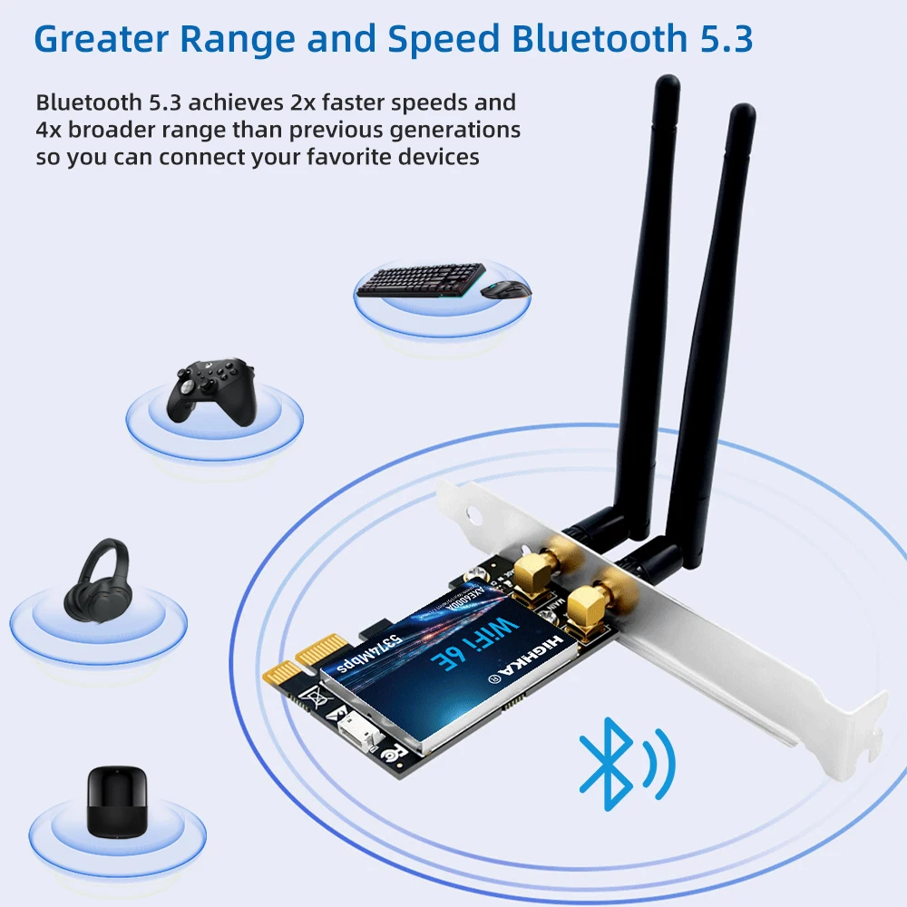 Imagem -03 - Placa Wifi Pcie para pc Pci Express Placas de Rede sem Fio Bluetooth 5.3 Adaptador Wi-fi 6e Intel Ax210 2.4g 5g 6ghz 5374mbps