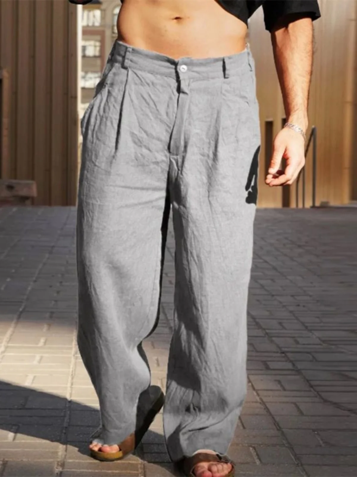

Wrinkled Wide Leg Breathable Jogging Pants Youth Casual Straight Leg Pants Elastic Waist Long Pants Spring Summer Faion