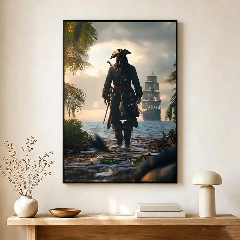 Caribbean Pirate Ship Poster Wall Art Print Decorative Mural Home Decor Gift Unframed