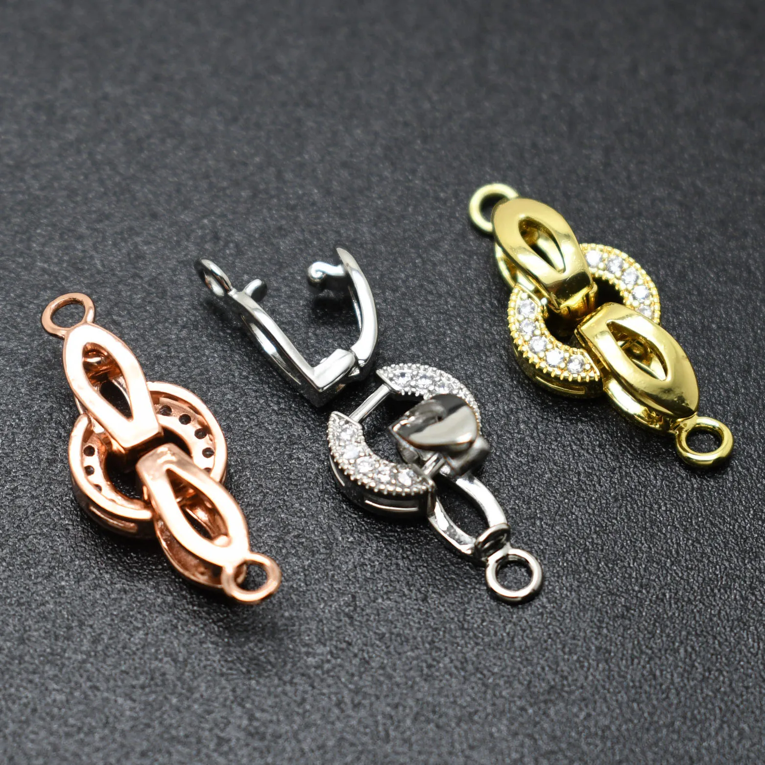 Fashion Jewelry Wholesale High Quality Gold Plated CZ Setting Double Size Openable Connector Clasp for DIY Women Necklace