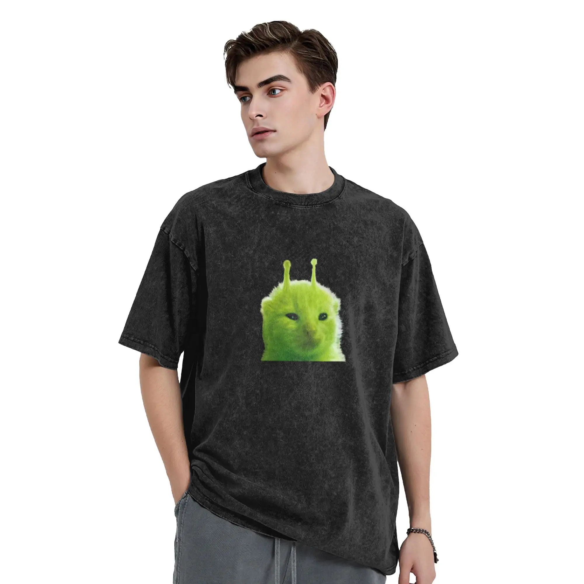 Alien Cat Unique Chic A T-Shirt Oversized Short Sleeve Cotton Tees Tops