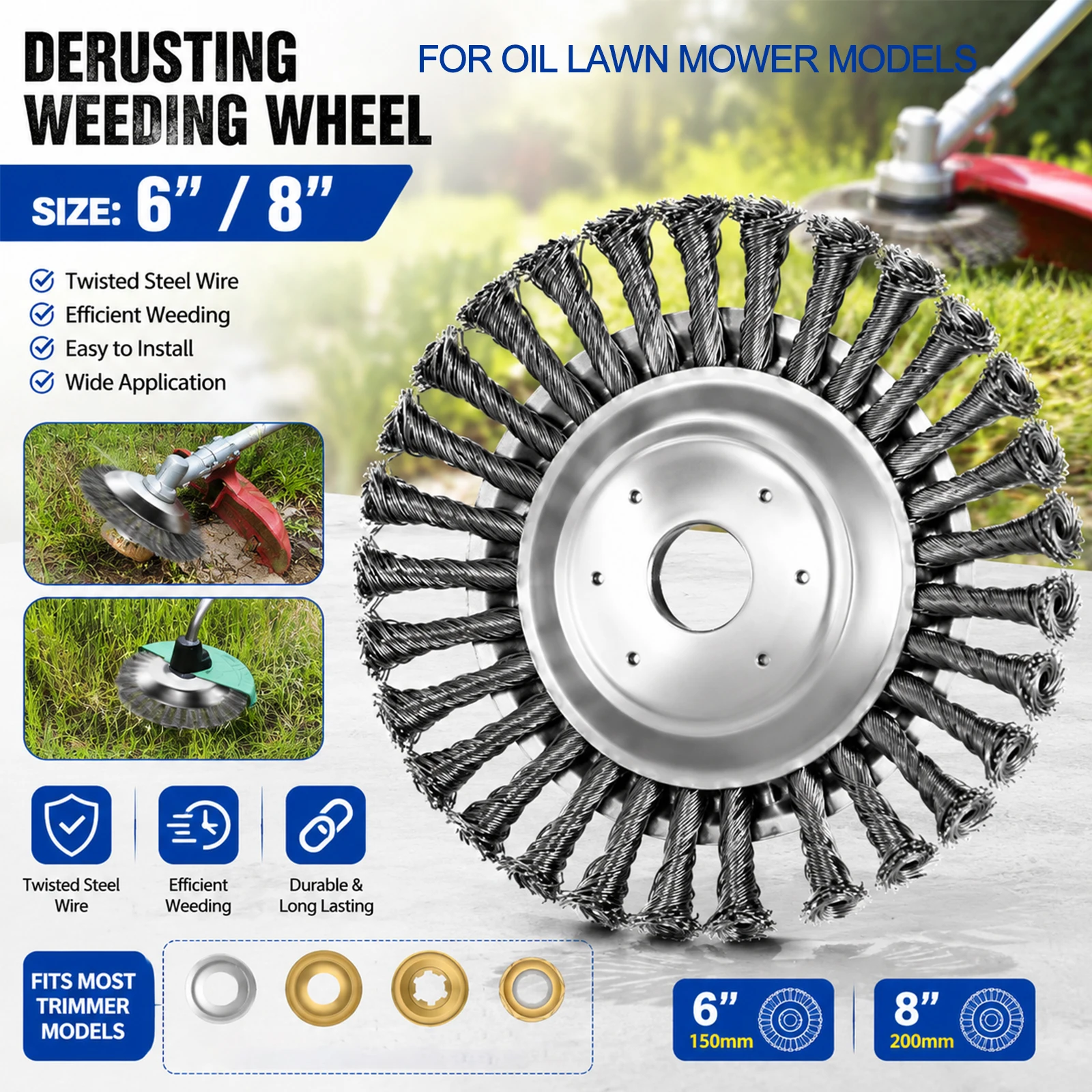Image of CONENTOOL 6/8 Zoll Stahldraht-Unkrautbürste für Rasentrimmer Freischneider 25,4mm Bohrung Rostentfernung Rasen-Unkrautentfernung Gartenreinigungswerkzeug