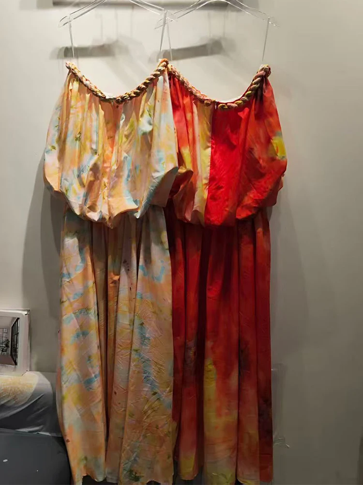 الرجعية مثير كلمة طوق جوفاء حبال صديرية دائرية تنورة الصيف المرأة الجديدة أنيقة مرونة الخصر سوينغ مزاجه طباعة اللباس