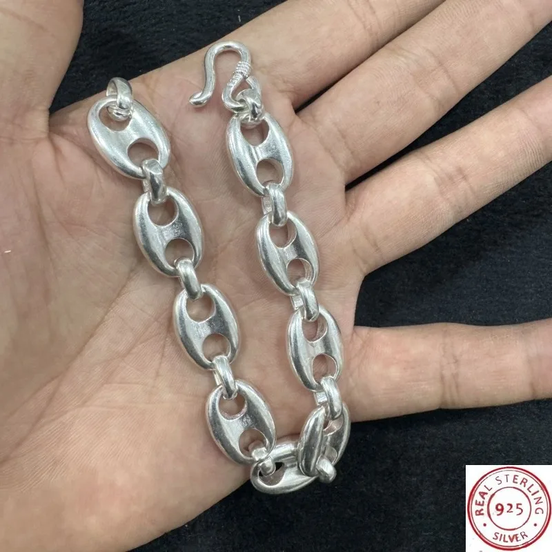 Unisex Vintage White Copper Silver Plated Pig Nose Bracelet, Retro Antique Distressed DIY Fashion Personality Jewelry