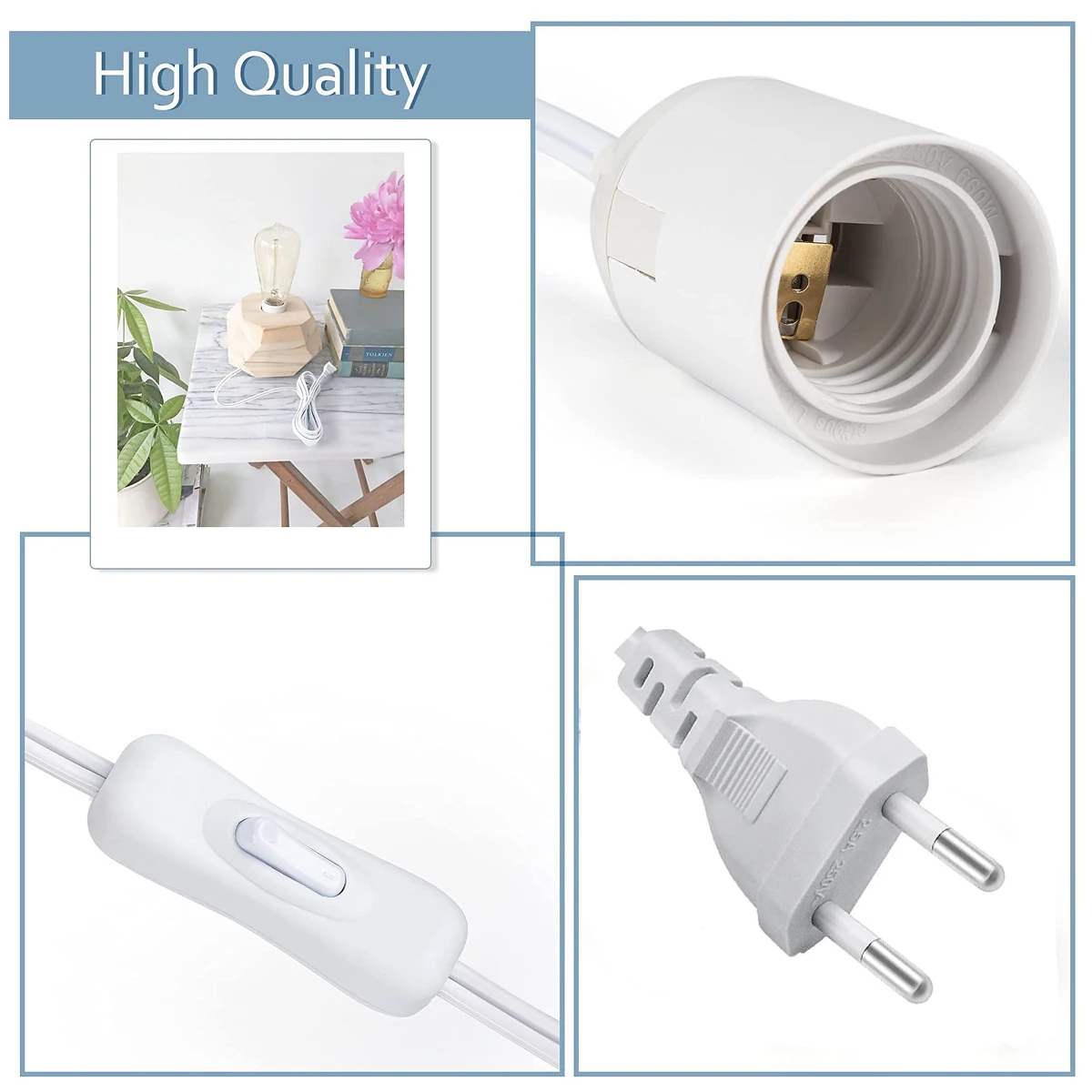 6M EU Plug Power Cord Cables E26 E27 Lamp Base Holder With Switch Wire For Pendant Led Bulbs Fixture Suspension Socket