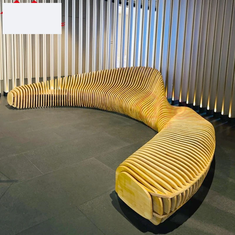 Solid wood sliced special-shaped benches, shopping malls, hotels, homestays, sales halls, benches, curved rows of chairs