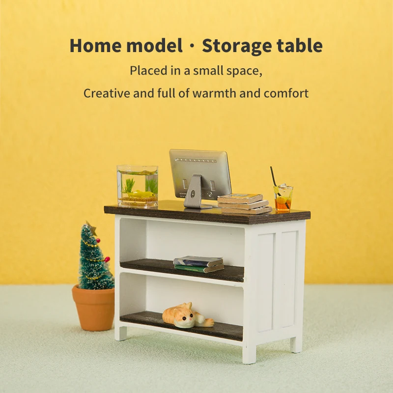 

1:12 Dollhouse Miniature Double Layer Storage Desk Mini Furniture Model Living Room Scene DIY Decoration Toys
