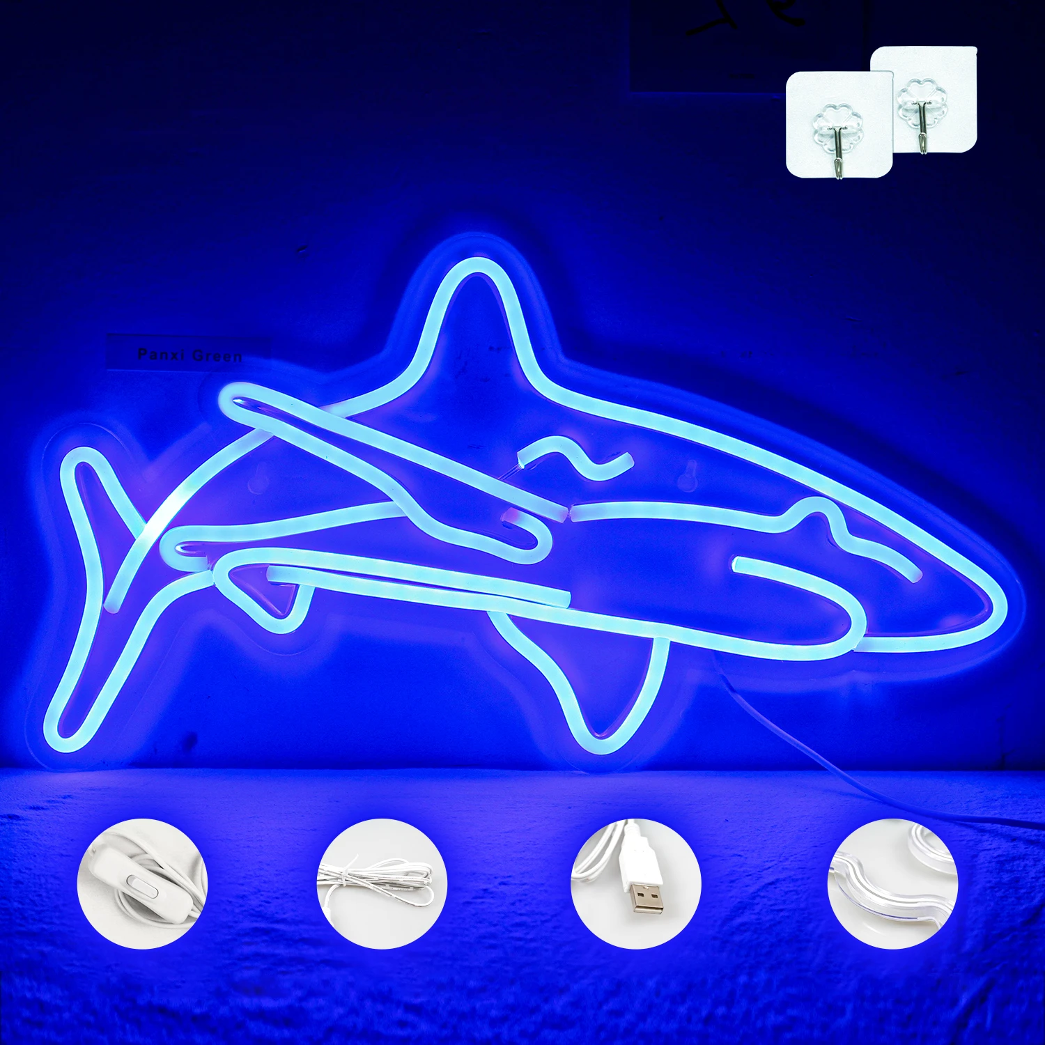 Shark Neon Sign สําหรับตกแต่งห้องนอนตกแต่งห้องอะคริลิคไฟ Led สัตว์ป้าย USB โคมไฟ Home Shop โรงแรม Bar Party รายการ