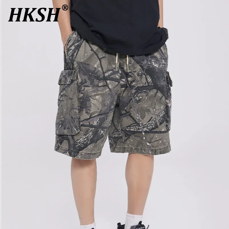 

HKSH Men's Tide American High Street Camouflage Safari Style Shorts Outdoor Casual Straight Half Length Pants Punk Capris HK1329