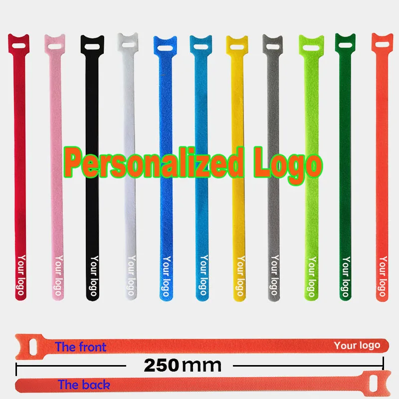 100pcs/lot 250mm Personalized LODO cable ties Adhesive Fastener Tape  Hook  Loop stick bulcker Belt Bundle Wire Line Strap cord