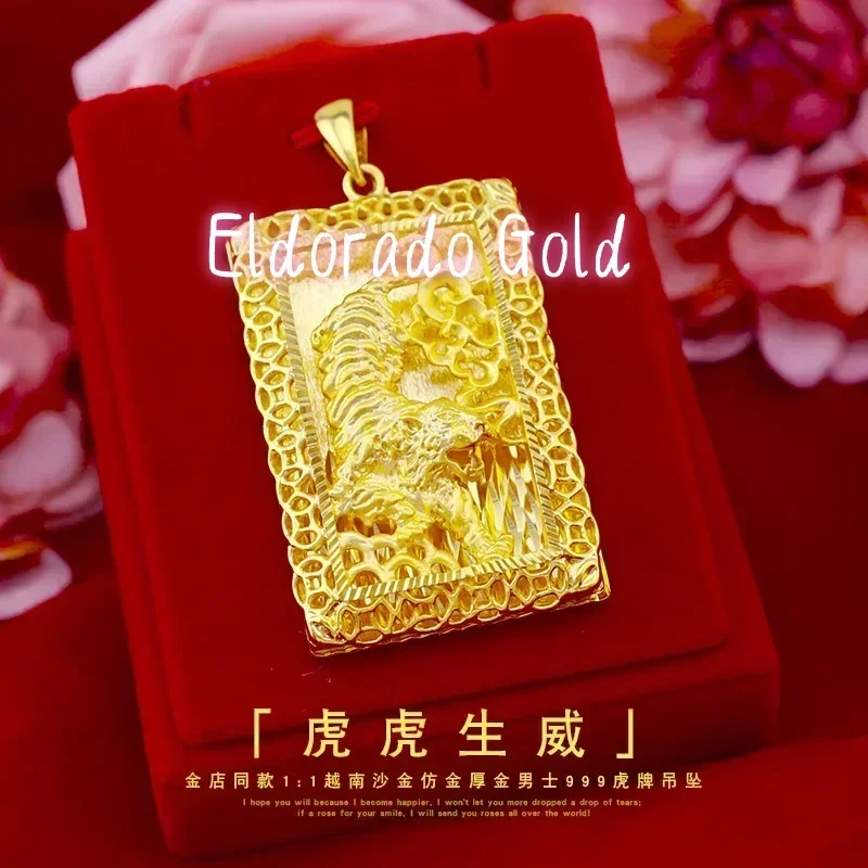 

Золотой кулон Eldorado Gold 9999 пробы, 24K, из настоящего золота, модный, массивный, с изображением тигра, для мужчин