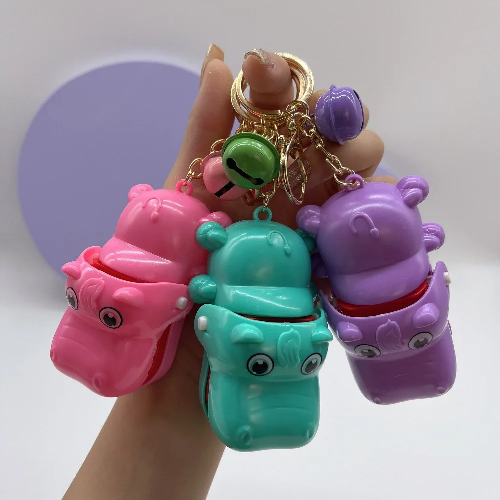 Portable Mini Moo Deng Key Ring Can Sing Luminiferous Bouncing Pig Mu Dang Doll Bell Waterproof Finger Biting Prank Toy Gift