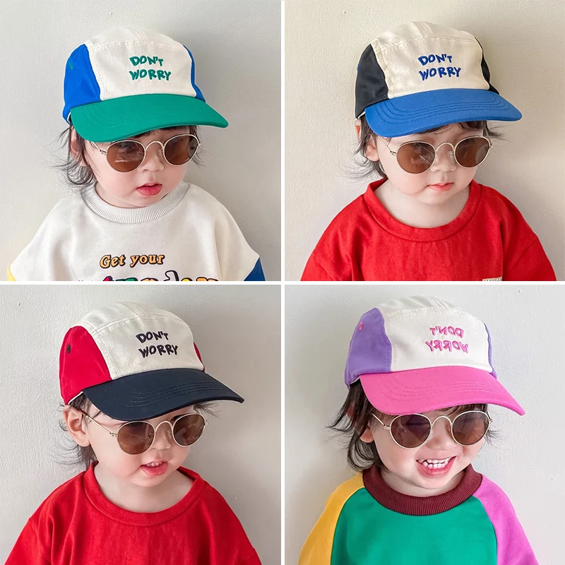 Patchwork Baby Boys Girls Peaked Caps For Kids Short Brim Casual Sun Hat Simple Letter Embroidery Children Baseball Cap