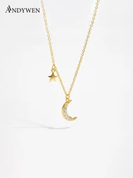 ANDYWEN 925 Sterling Silver Necklace with Zircon CZ Moon Star Pendant Long Chain Women Elegant Wedding Jewelry Crystal Luxury
