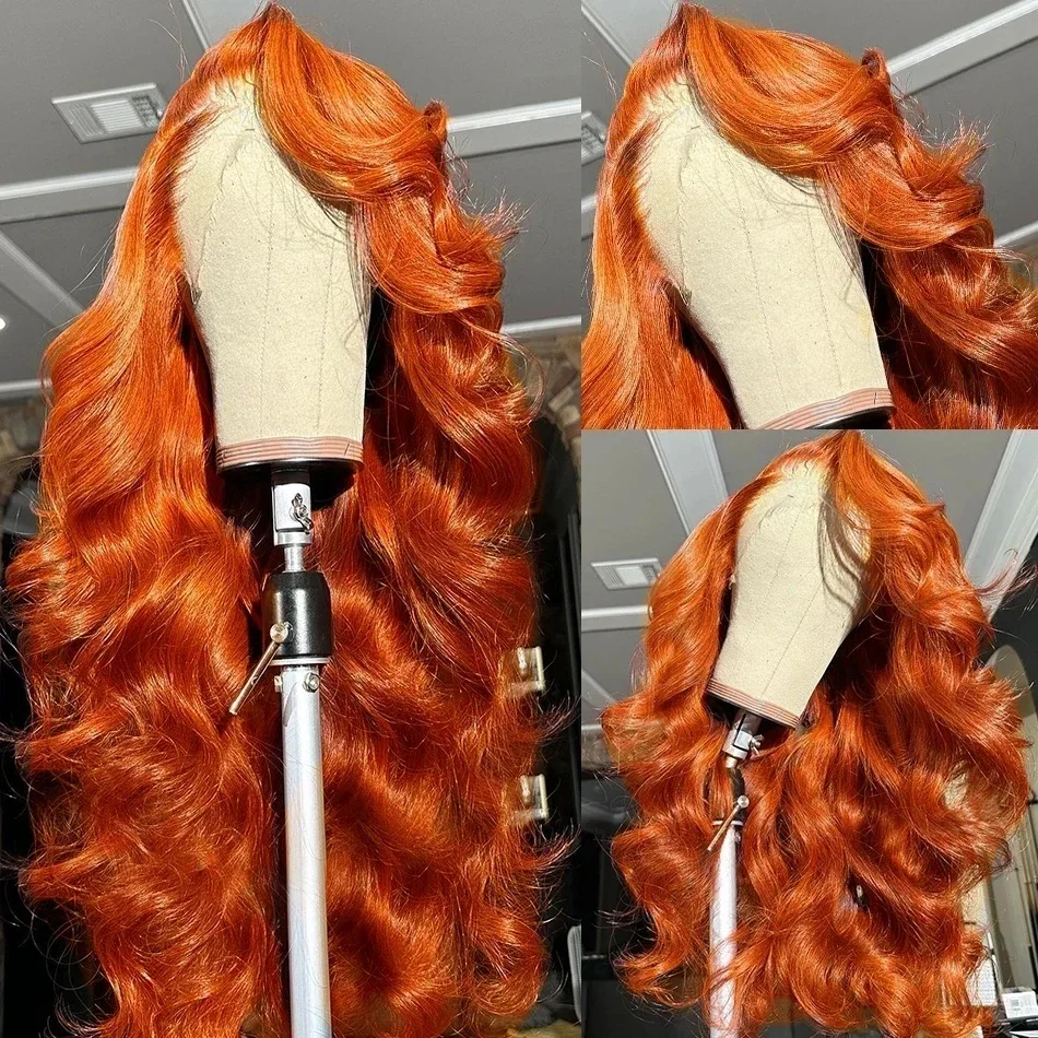 220% 16 36 Inch Body Wave Ginger Orange 13x6 Lace Front Human Hair Wigs 4x4 Lace Frontal Wig Glueless Ready To Go Wear Remy Hair