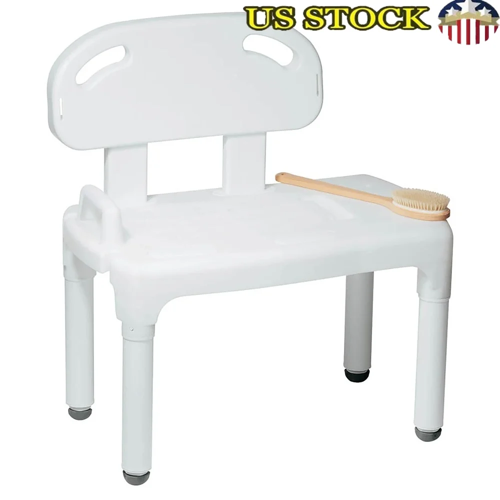 Universal Bath Transfer Bench Adjustable Height Backrest Supports 400 lbs Durable Plastic Rust-Free Design Non-Slip Rubber Feet