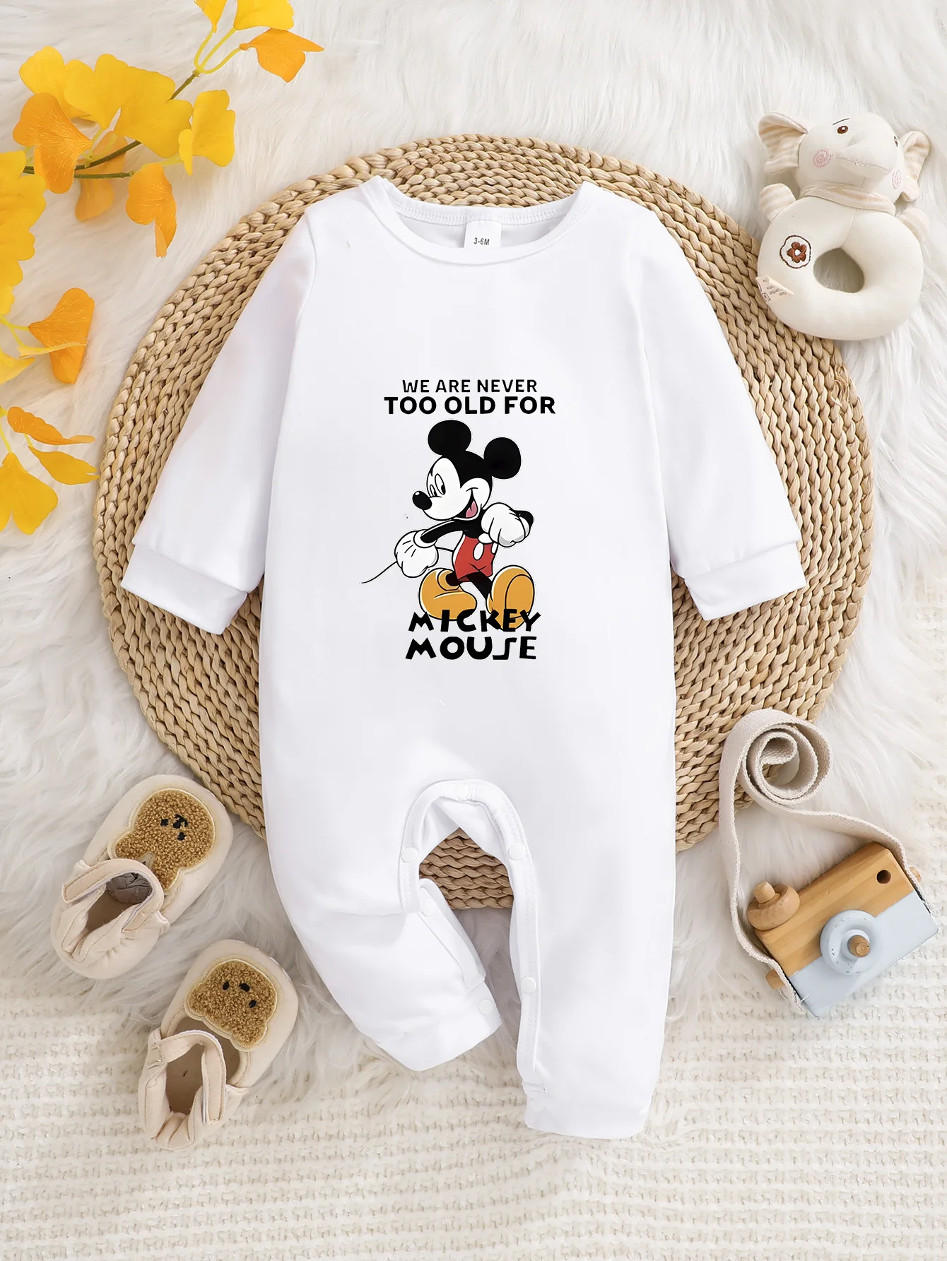 

【Официально лицензировано】 Детский комбинезон с длинными рукавами Disney Mickey Mouse | Уютная ткань, игривый классический принт с Микки Маусом