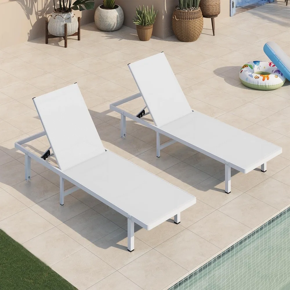 Pool Lounge Chairs Set of 2 Aluminum Outdoor Lounge Chair with Wheels and 5 Position Recliner Chaise Lounge Chair