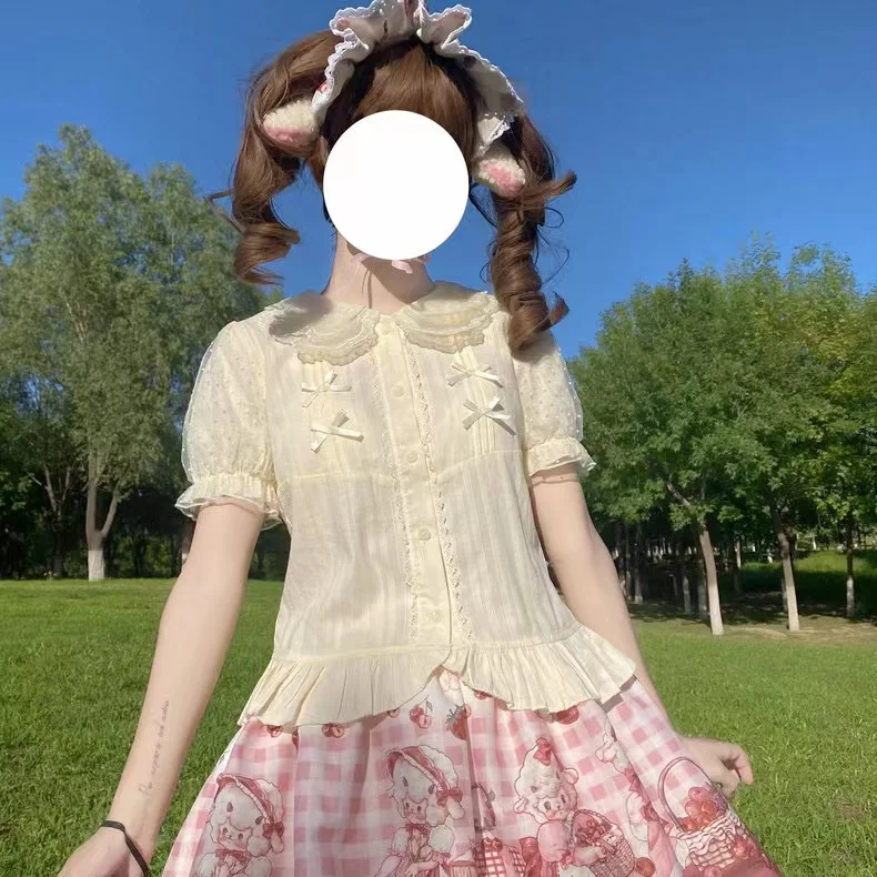 

Lolita's new doll neck short-sleeved shirt Lolita solid color versatile JSK inner with summer pure cotton breathable lining