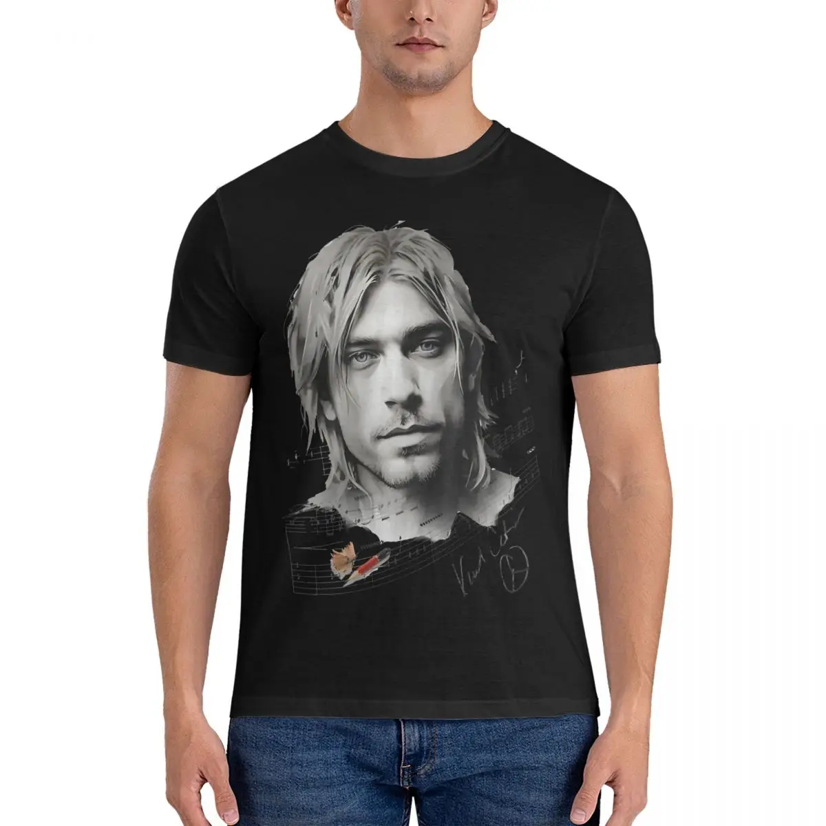 Kobain In Sketch Men T Shirt Kurt-Cobain Unique Tee Shirt Short Sleeve Round Neck T-Shirt 100% Cotton Gift Idea Clothing fugees