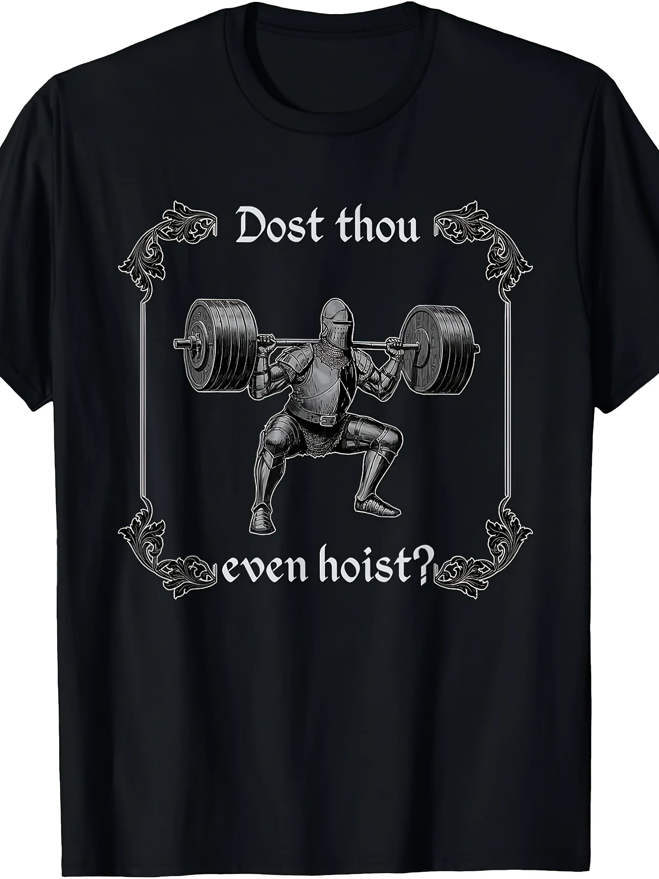 Dost Thou Even Hoist Funny Gym Meme Medieval Gym Gifts TShirtRetro Casual Short-sleeved T-shirt with a Round Neck and Printed Pattern Suitable for Daily Commuting and Outdoor Activities Machine Washable