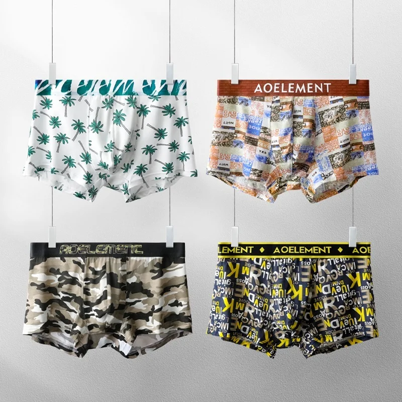 

Men's underwear, Modal quadrants, sexy printed, personalized, breathable, boxer shorts, trendy mid-waist, young men's shorts