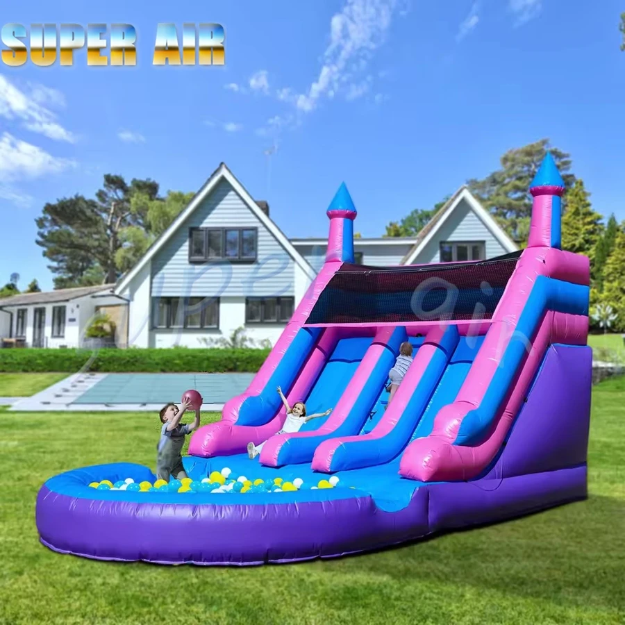 Commercial 6.4m PVCinflatable double water slide pool for kid's plaground with blower