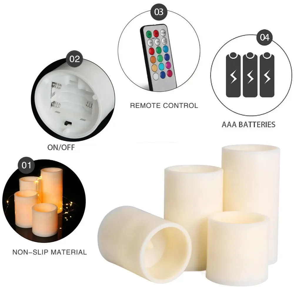 4Pcs/set LED Flameless Candle Light Simulated Flame Flickering TeaLight With Remote Control For Home Decoration Battery Operated