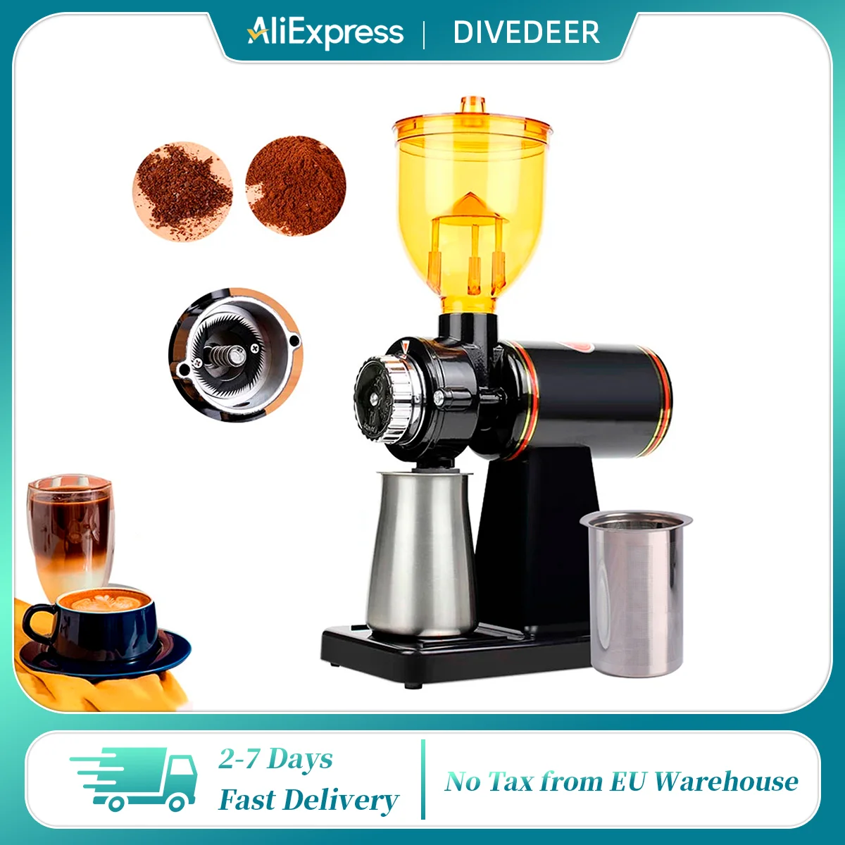 DIVEDEER Elektrische Mini-Kaffeemühle mit fliegendem Adler für Zuhause und Gewerbe, kompakter Heimgebrauch für Espresso und zum Übergießen von Kaffeebohnen